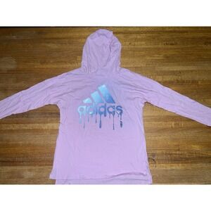 Adidas Girl LG (14) Pink Drip Logo Long Sleeve Lightweight Pullover Hooded Shirt